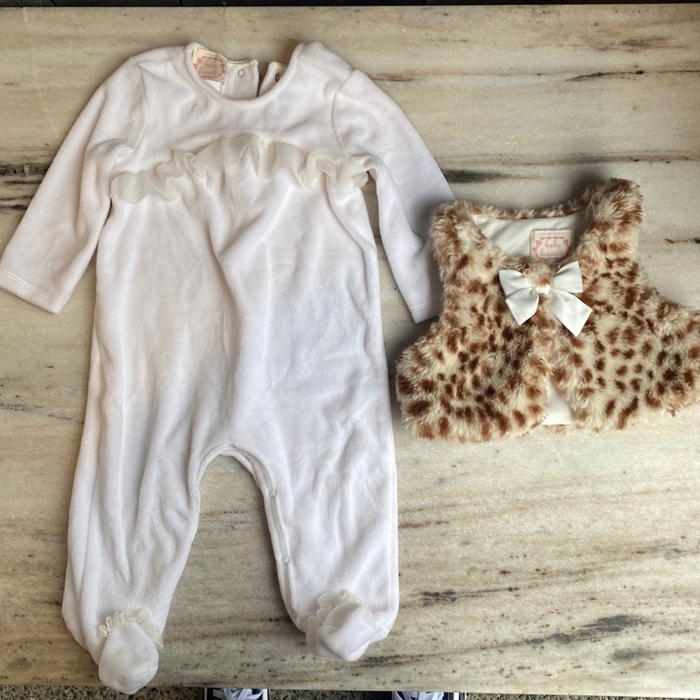 BABY BISCOTTI 2 PIECE SET JUMPER W/ LEOPARD VEST SIZE:3-6M